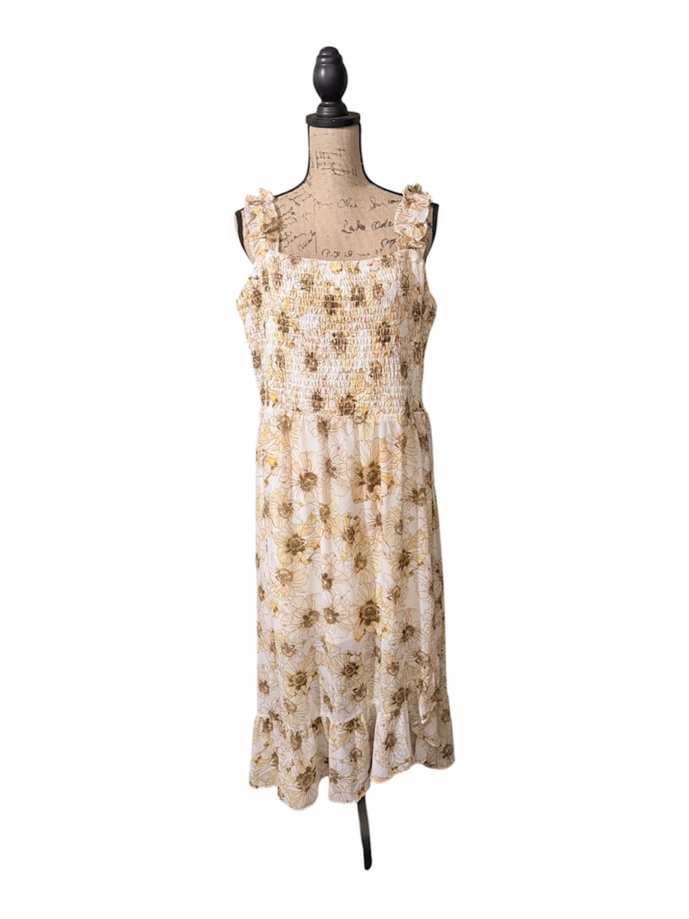 Maurices Cream Midi Dress with Brown Floral Print